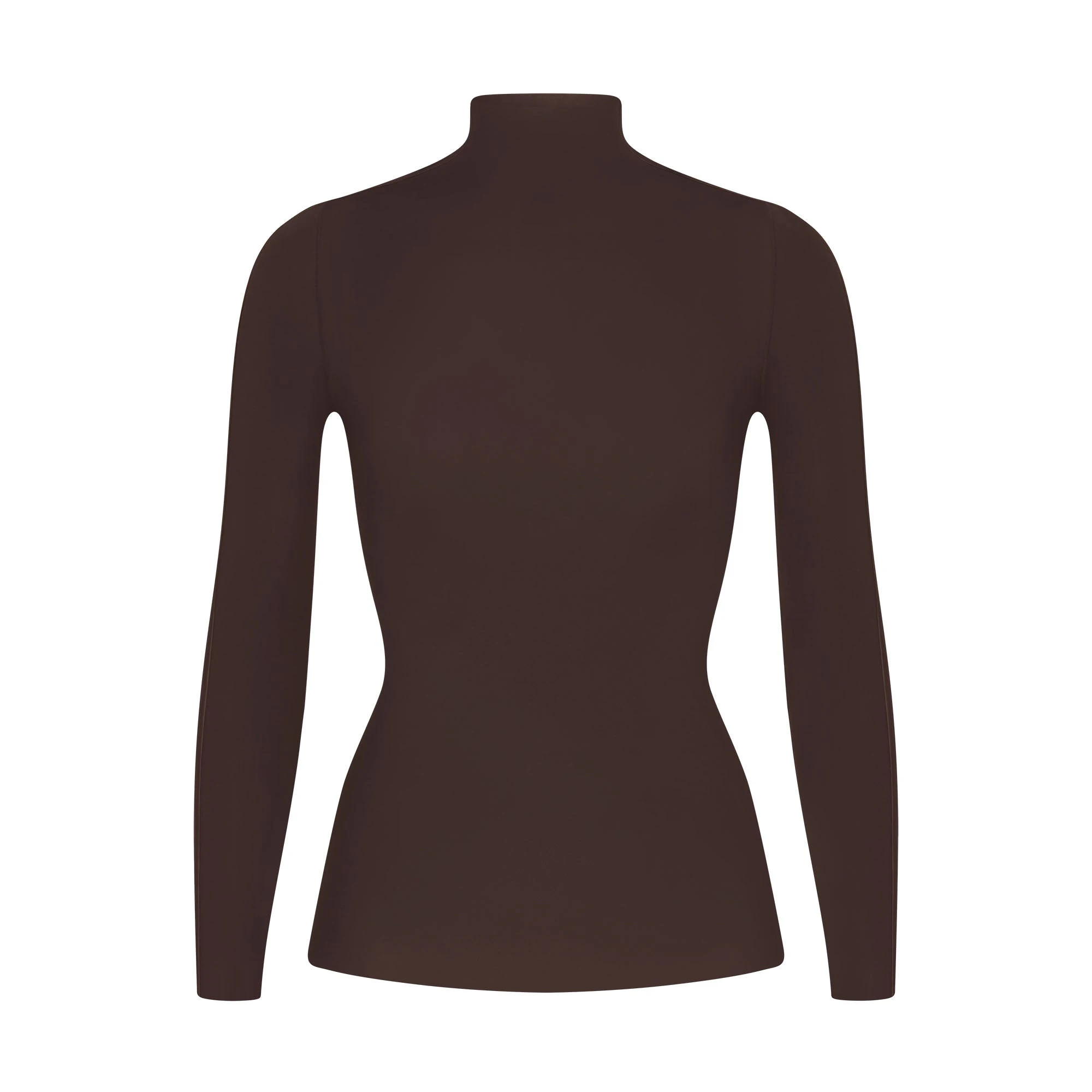 NikeSKIMS WEIGHTLESS LAYERS MOCK NECK LONG SLEEVE TOP | DARK ROAST FLAT ON A WHITE BACKGROUND | FLT