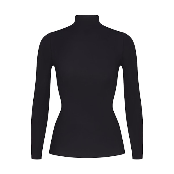 NikeSKIMS WEIGHTLESS LAYERS MOCK NECK LONG SLEEVE TOP | OBSIDIAN FLAT ON A WHITE BACKGROUND | FLT