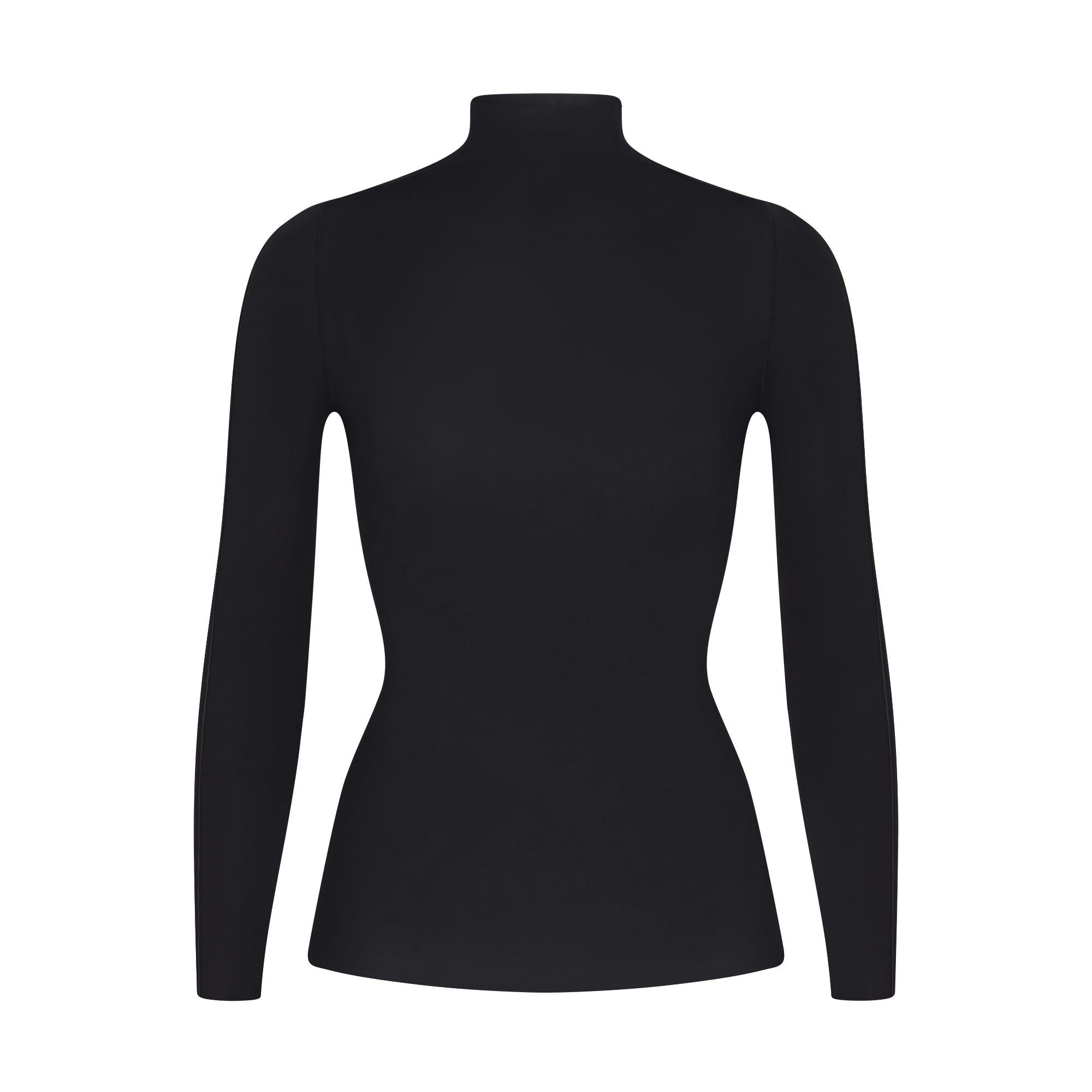 NikeSKIMS WEIGHTLESS LAYERS MOCK NECK LONG SLEEVE TOP | OBSIDIAN FLAT ON A WHITE BACKGROUND | FLT