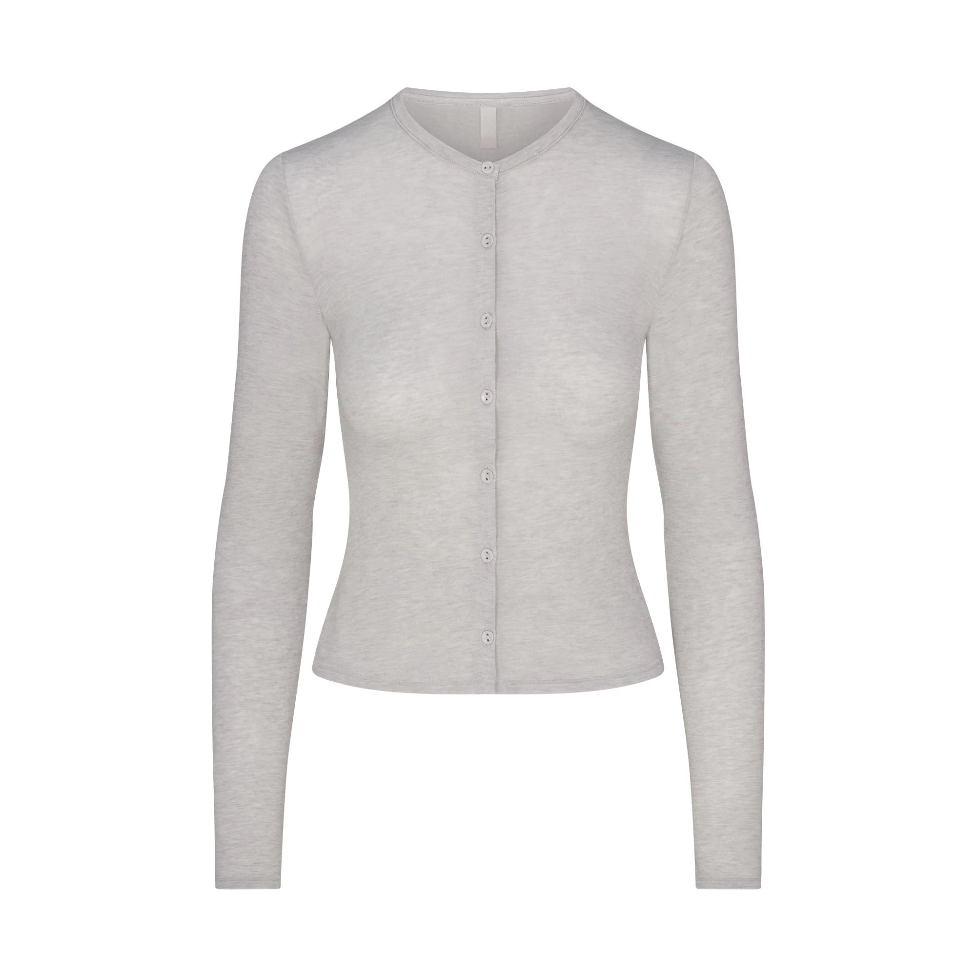 SHEER MODAL CARDIGAN | HEATHER GREYFLAT ON A WHITE BACKGROUND | FLT