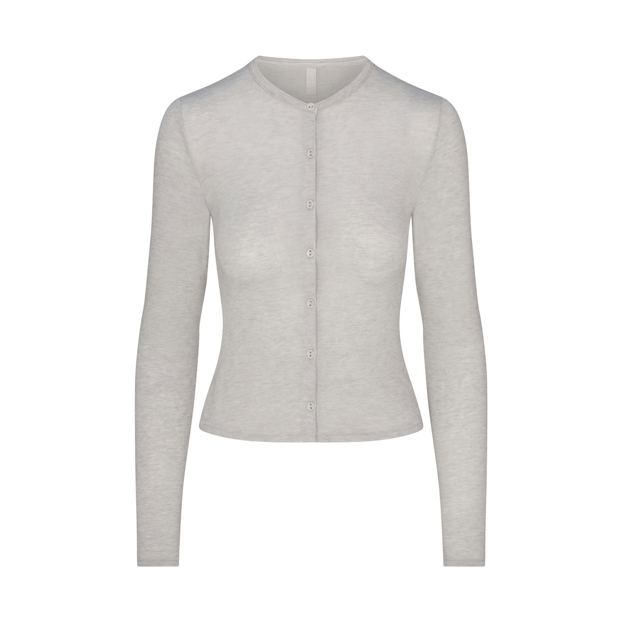SHEER MODAL CARDIGAN | HEATHER GREYFLAT ON A WHITE BACKGROUND | FLT