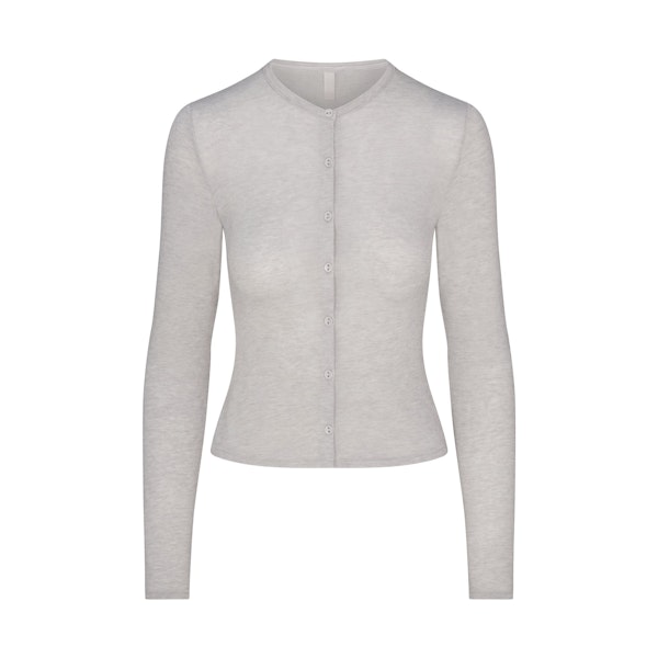 SHEER MODAL CARDIGAN | HEATHER GREYFLAT ON A WHITE BACKGROUND | FLT