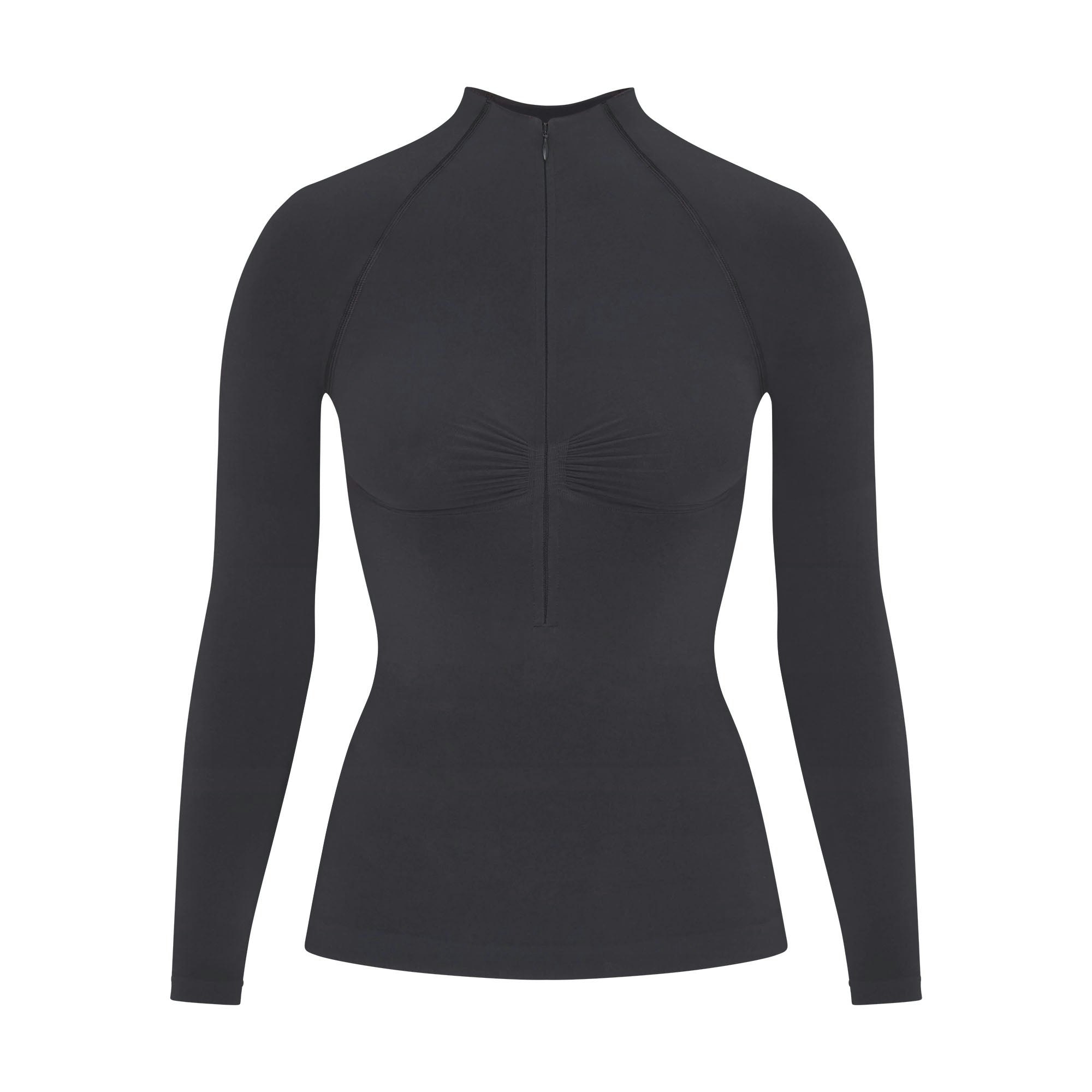 SEAMLESS SCULPT MOCK NECK LONG SLEEVE T-SHIRT | ASH FLAT ON A WHITE BACKGROUND | FLT