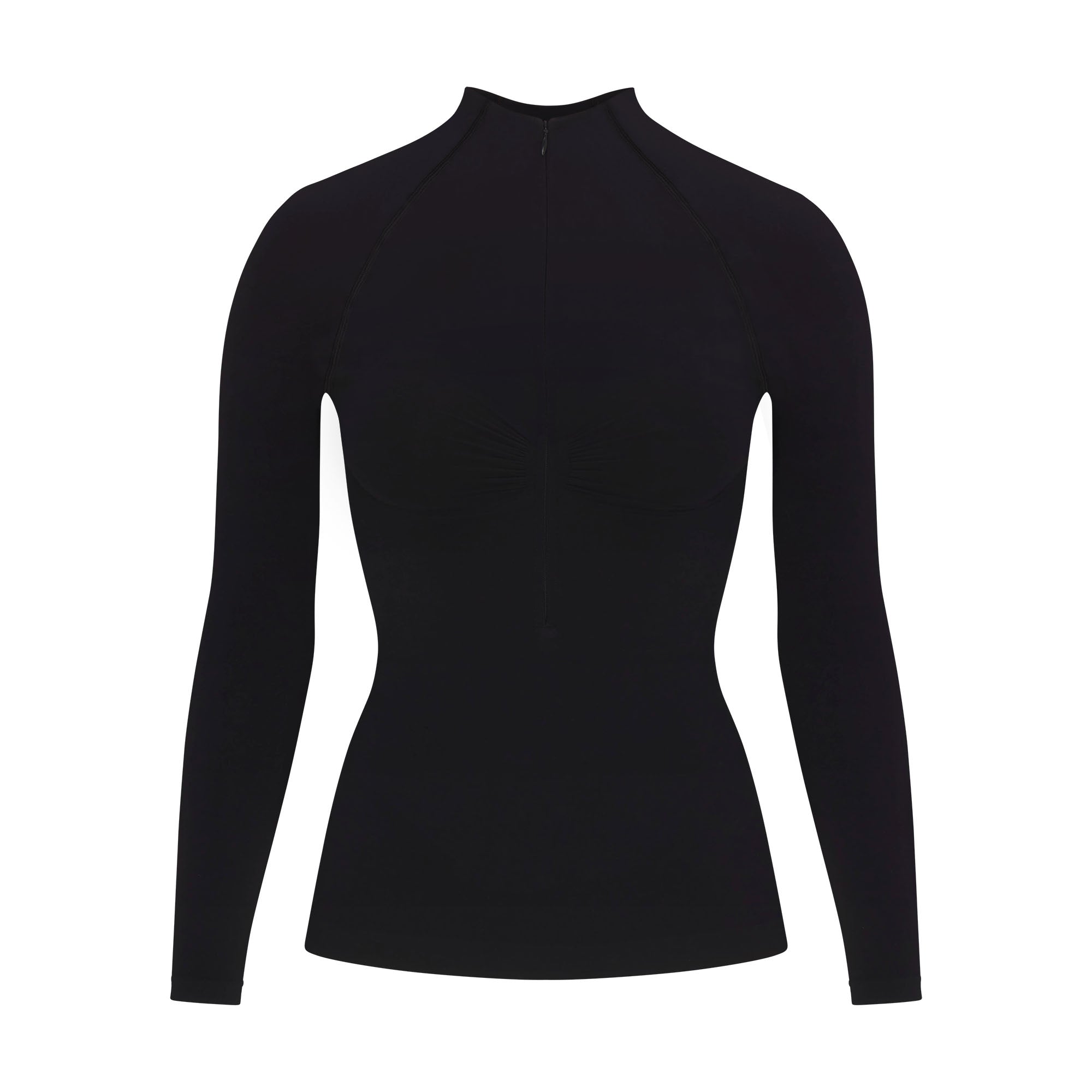 SEAMLESS SCULPT ZIP FRONT LONG SLEEVE T-SHIRT | ONYX