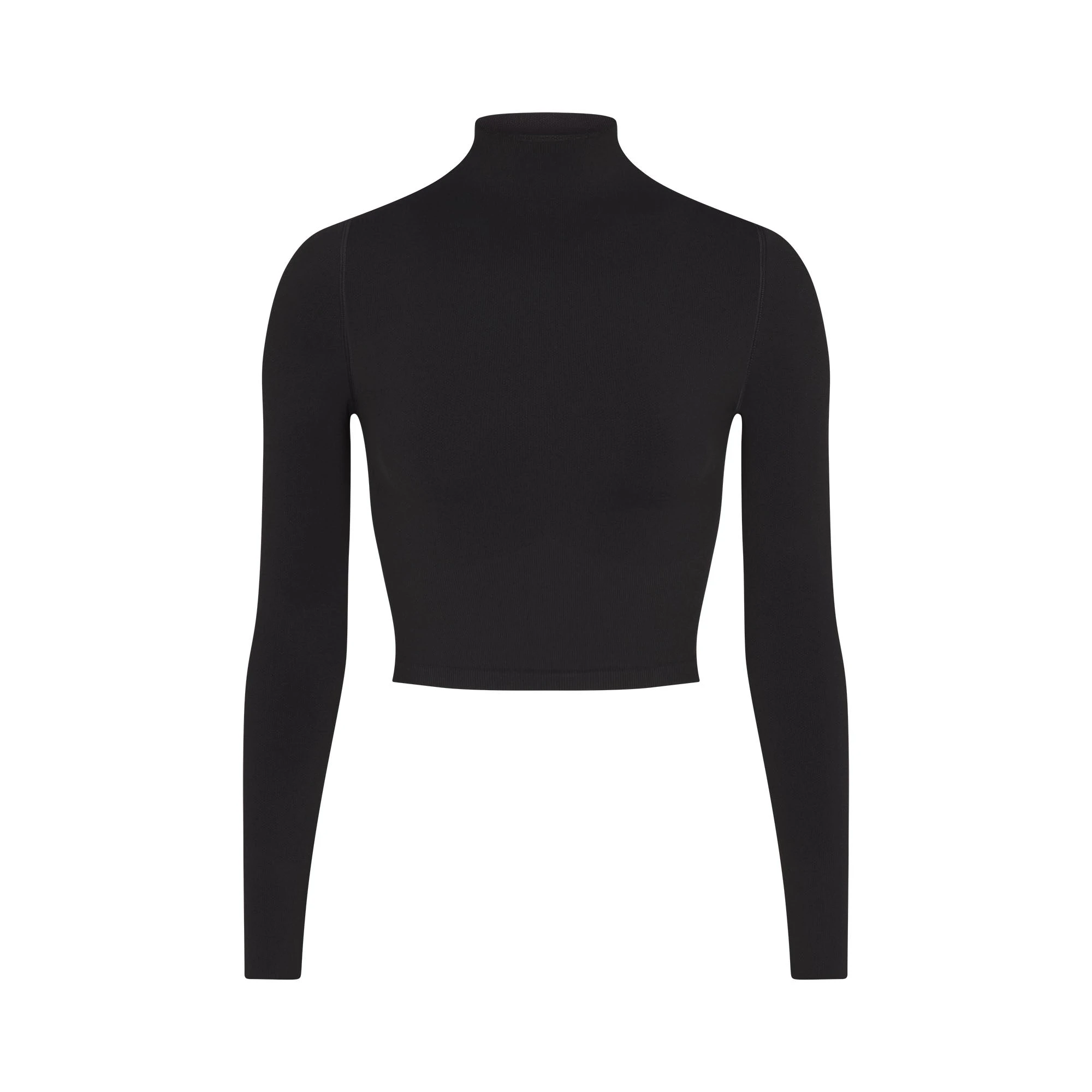 NikeSKIMS VINTAGE SEAMLESS MOCK NECK CROP TOP | OBSIDIAN FLAT ON A WHITE BACKGROUND | FLT