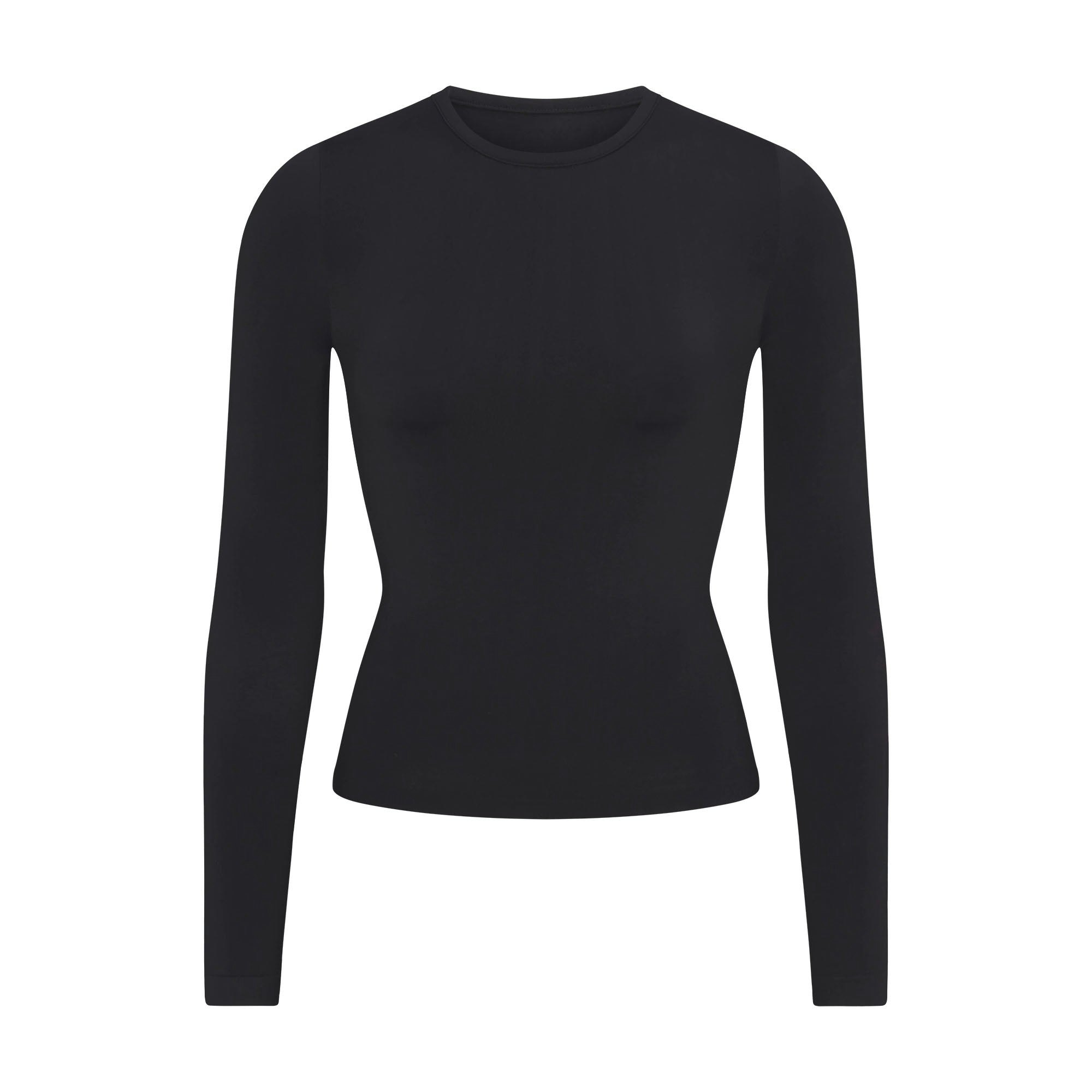 SOFT SMOOTHING SEAMLESS LONG SLEEVE T-SHIRT | ONYX FLAT ON A WHITE BACKGROUND | FLT