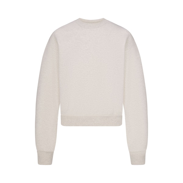 COTTON FLEECE CLASSIC CREWNECK | HEATHER OATMEAL FLAT ON A WHITE BACKGROUND | FLT