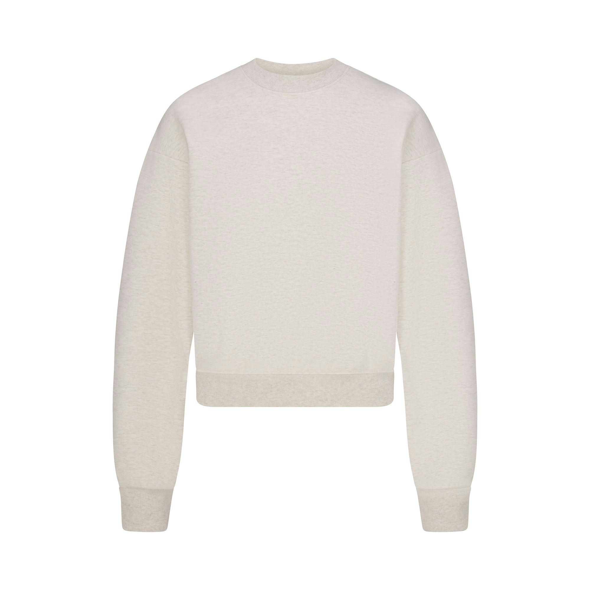 COTTON FLEECE CLASSIC CREWNECK | HEATHER OATMEAL FLAT ON A WHITE BACKGROUND | FLT