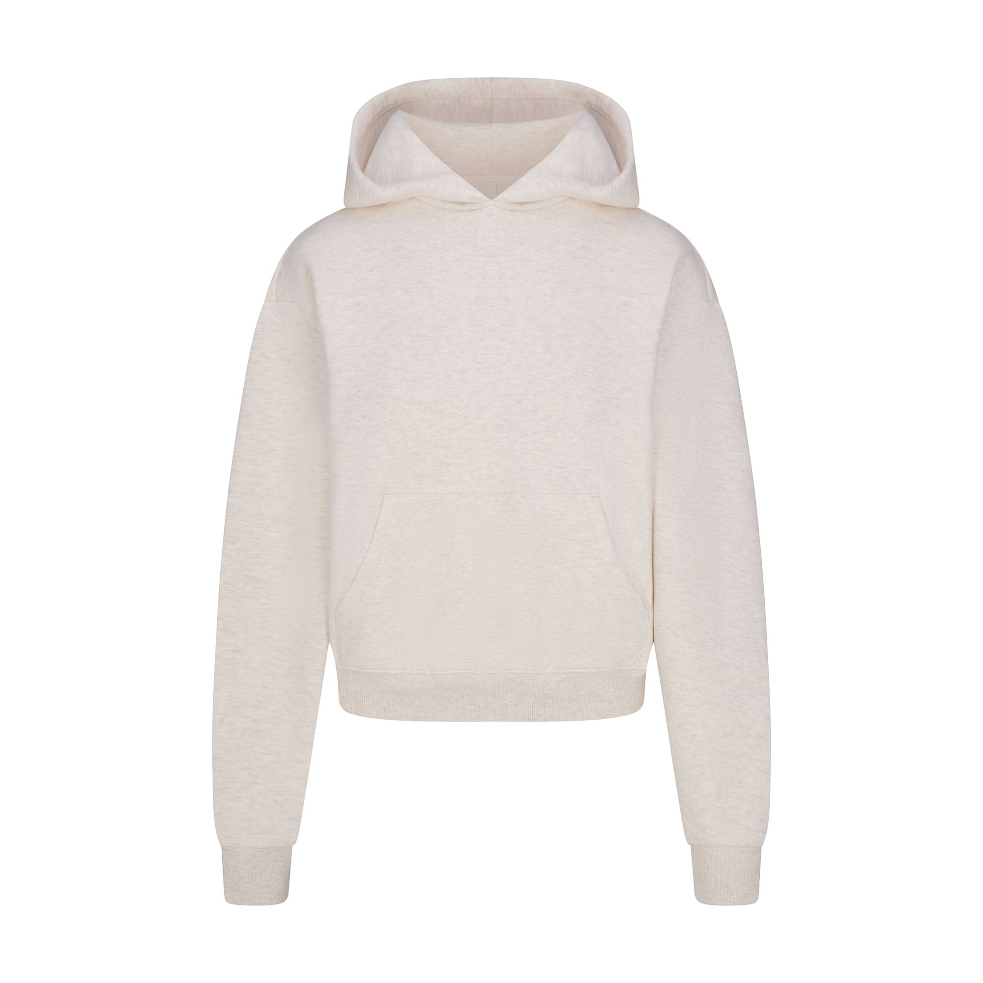 COTTON FLEECE CLASSIC HOODIE | HEATHER OATMEAL FLAT ON A WHITE BACKGROUND