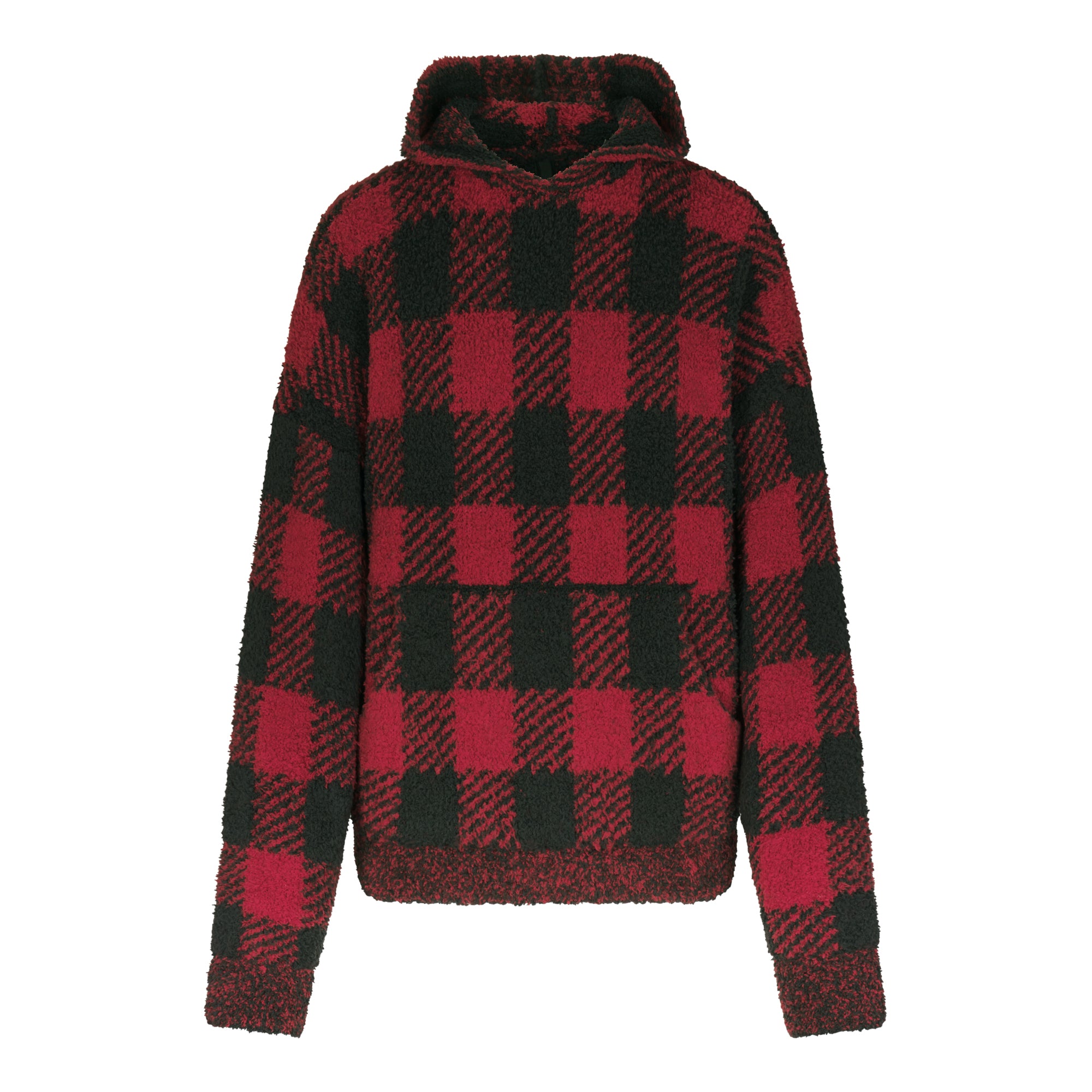 COZY KNIT UNISEX HOODIE BRICK BUFFALO CHECK