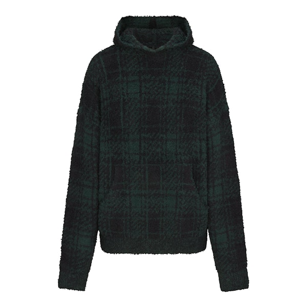 COZY KNIT KNIT UNISEX HOODIE | CYPRESS PLAID FLAT ON A WHITE BACKGROUND | FLT