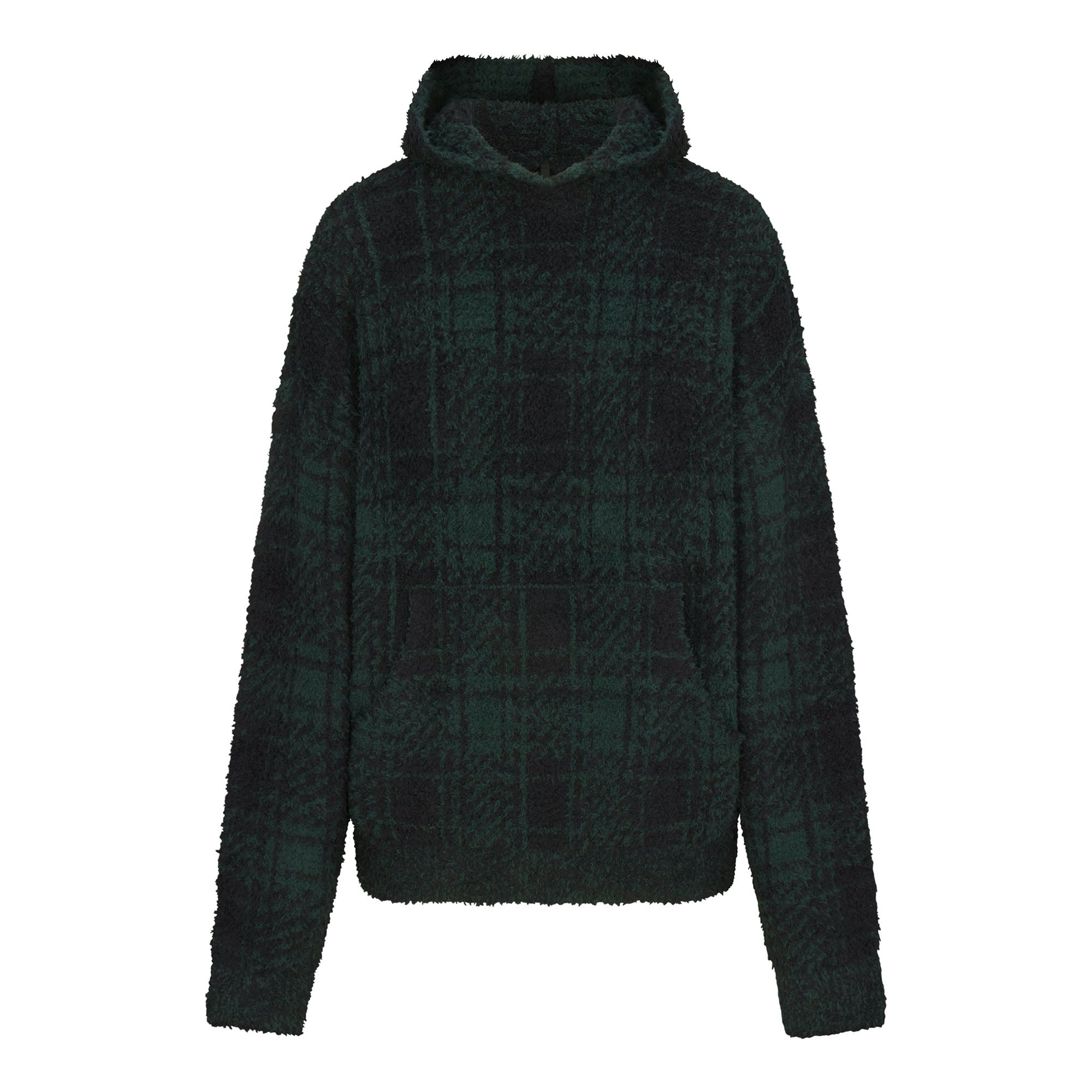 COZY KNIT KNIT UNISEX HOODIE | CYPRESS PLAID FLAT ON A WHITE BACKGROUND | FLT