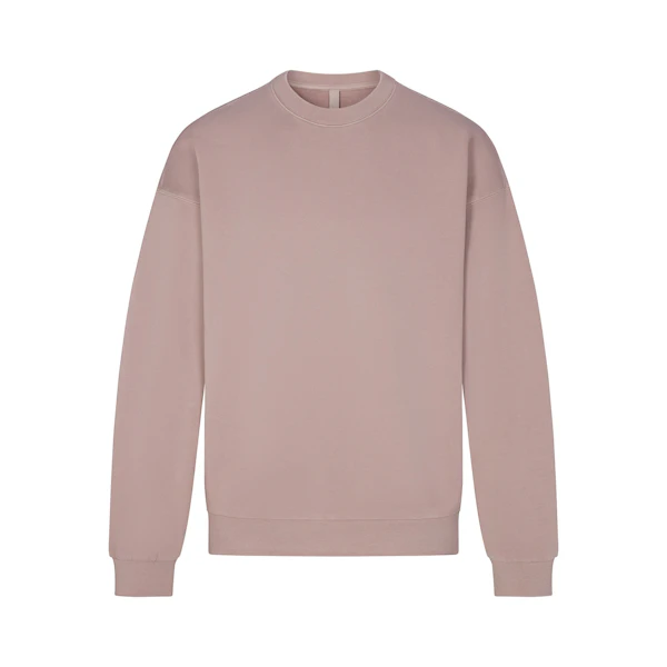 TERRY MENS RELAXED CREWNECK FAWN FLAT ON A WHITE BACKGROUND | FLT | FLT