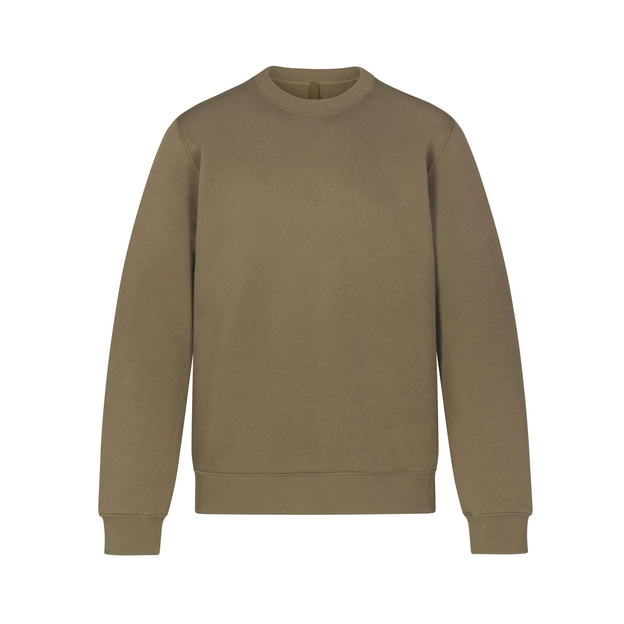 FLEECE LOUNGE MENS CREWNECK | ARMY (MENS SWEATSHIRTS, MENS TOPS) LAYS FLAT ON A WHITE BACKGROUND