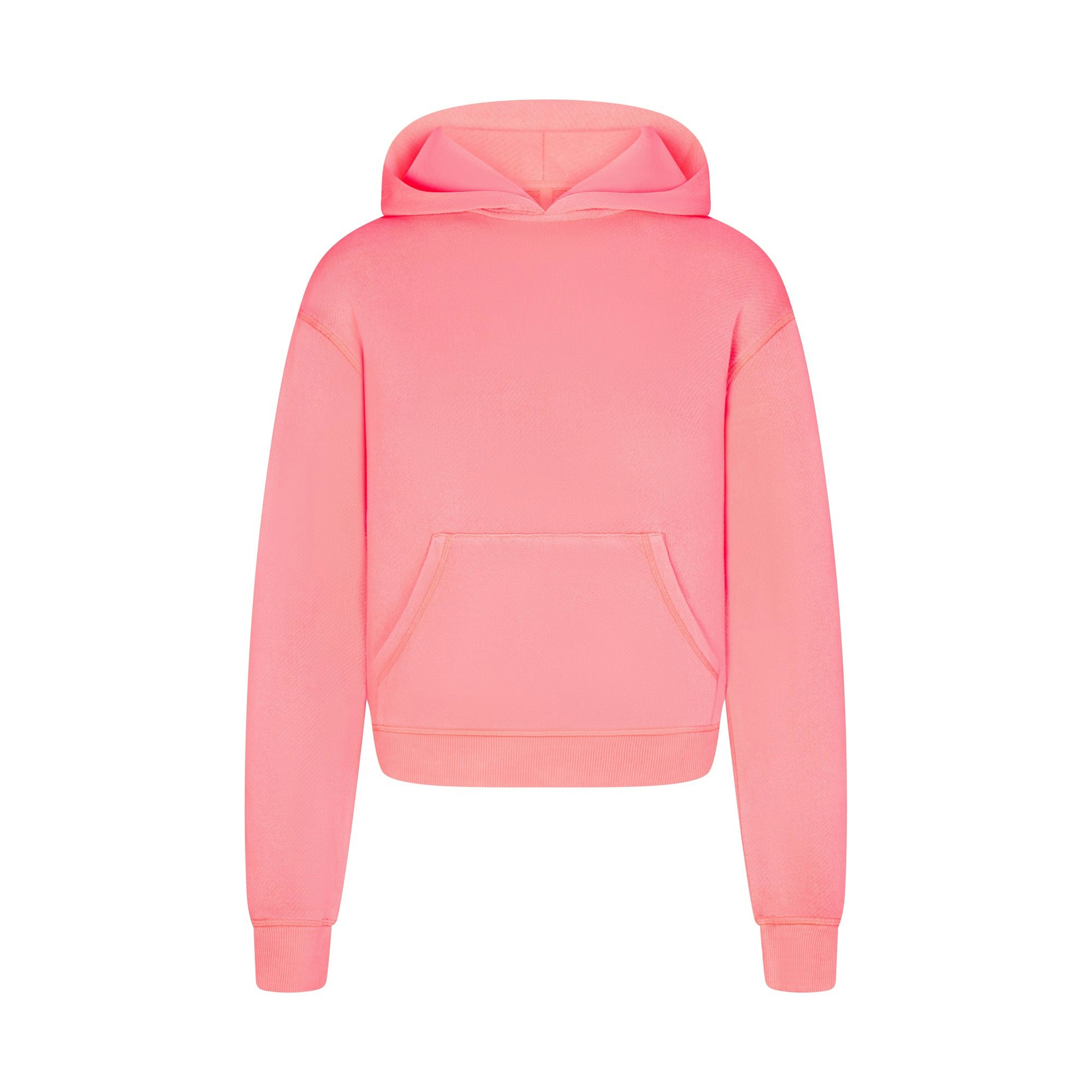 MODAL FRENCH TERRY CLASSIC HOODIE | CORAL (HOODIES, TOPS) LAYS FLAT ON A WHITE BACKGROUND