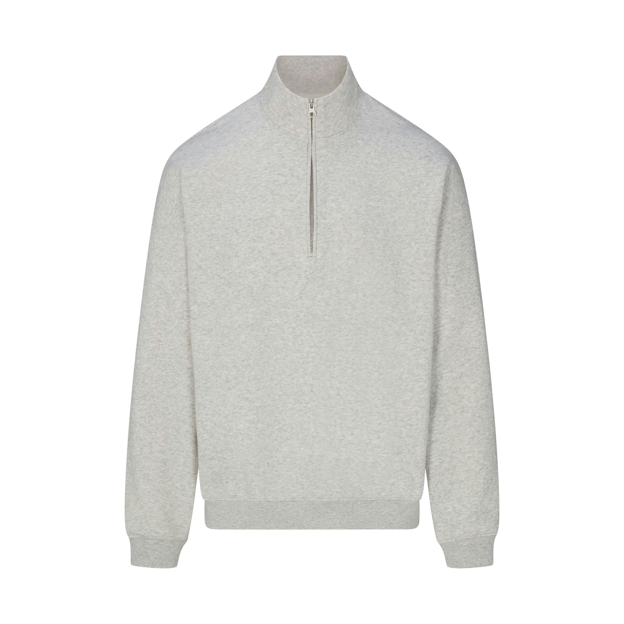 FLEECE LOUNGE MENS RELAXED QUARTER ZIP | LIGHT HEATHER GREY FLAT ON A WHITE BACKGROUND | FLT