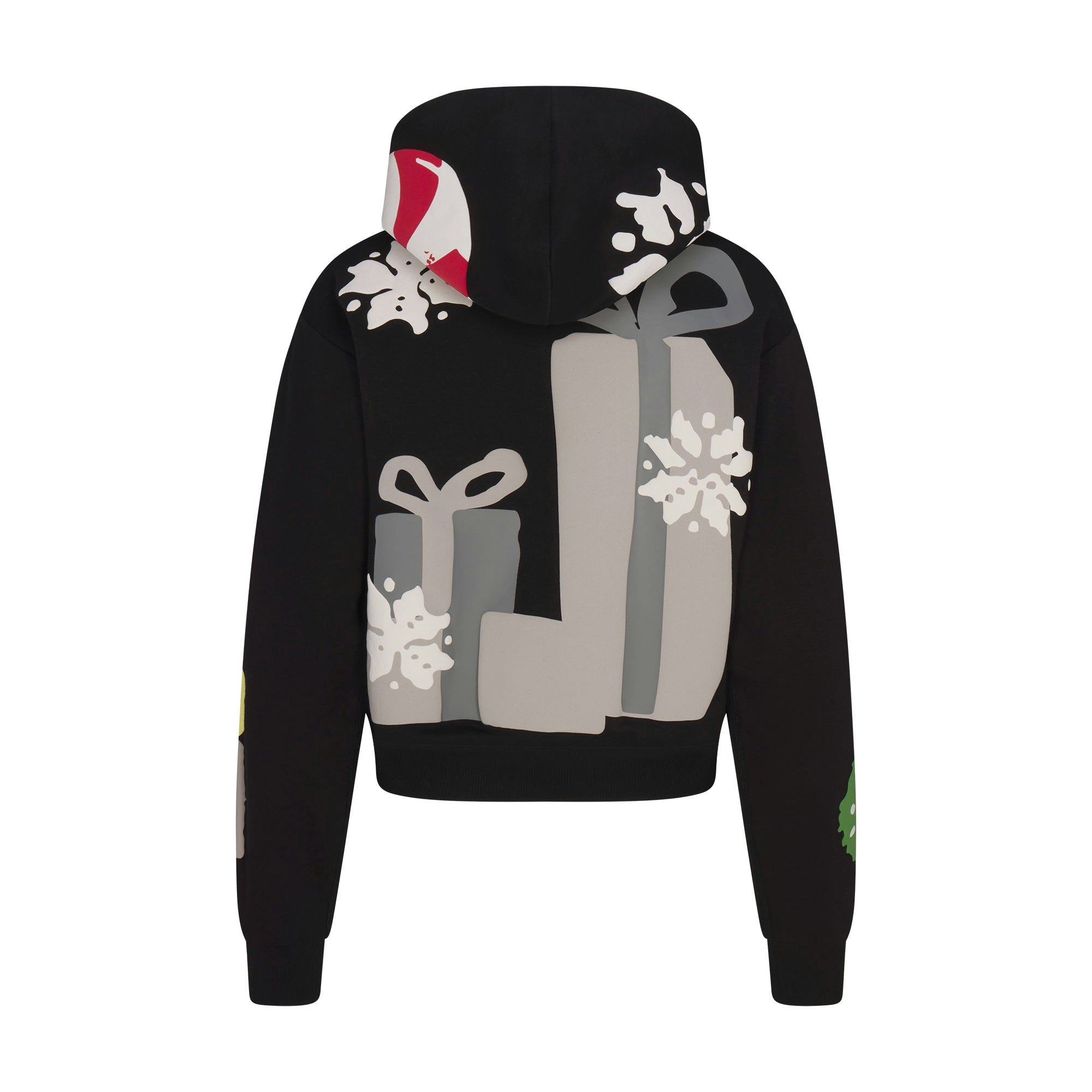 CACTUS PLANT FLEA MARKET X SKIMS COTTON FLEECE HOODIE | ONYX GINGERBREAD PRINT FLAT ON A WHITE BACKGROUND