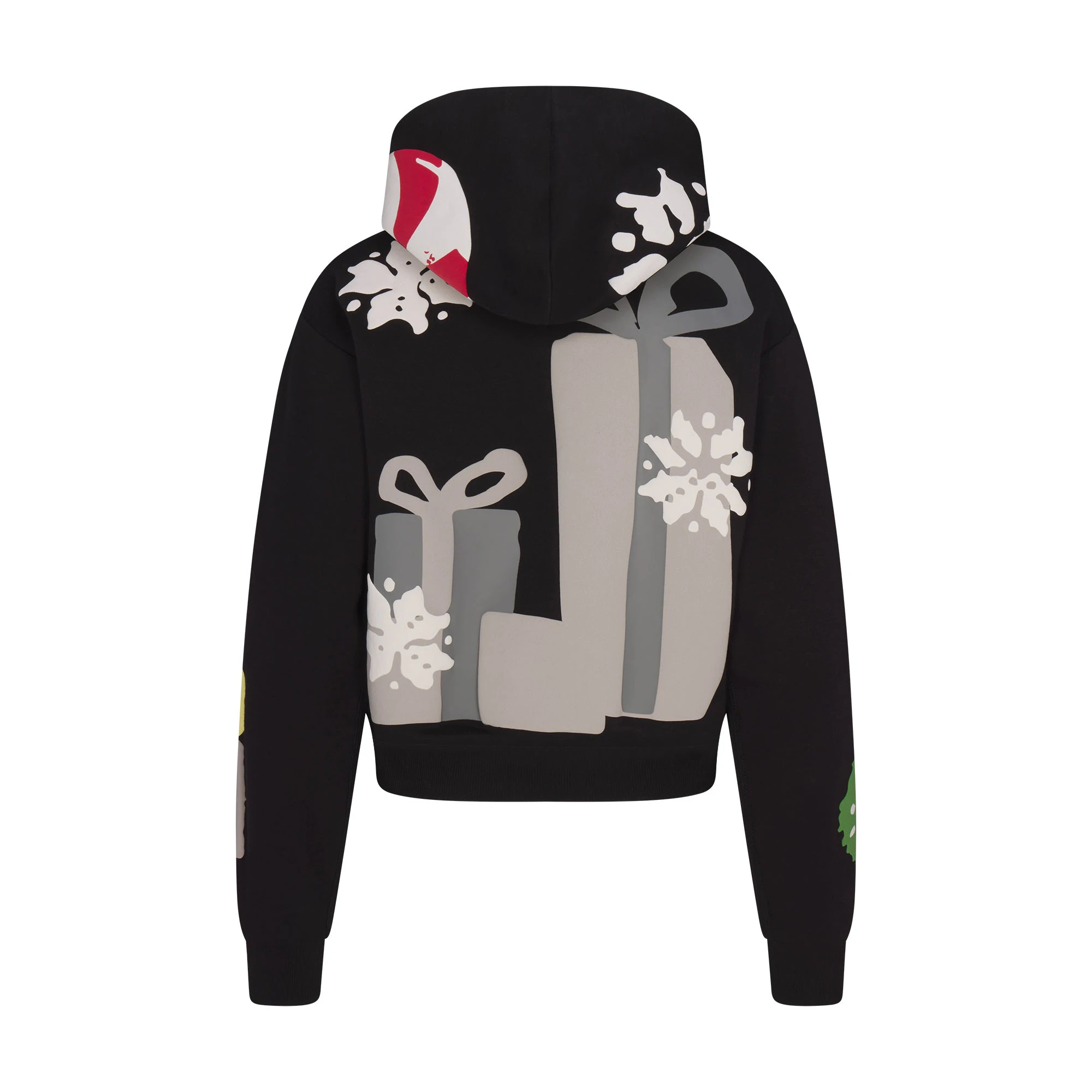 CACTUS PLANT FLEA MARKET X SKIMS COTTON FLEECE HOODIE | ONYX GINGERBREAD PRINT FLAT ON A WHITE BACKGROUND