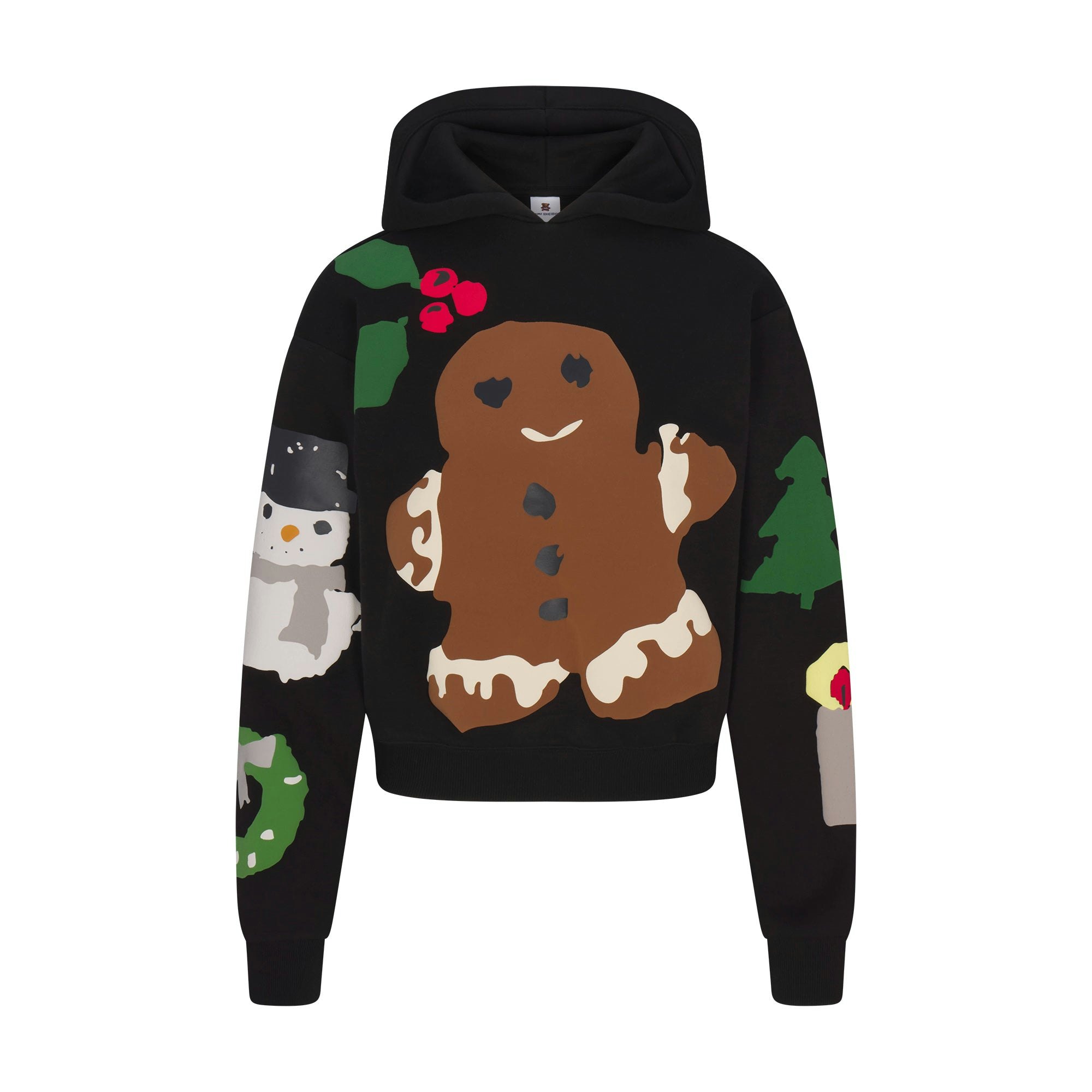 CACTUS PLANT FLEA MARKET X SKIMS COTTON FLEECE HOODIE | ONYX GINGERBREAD PRINT FLAT ON A WHITE BACKGROUND