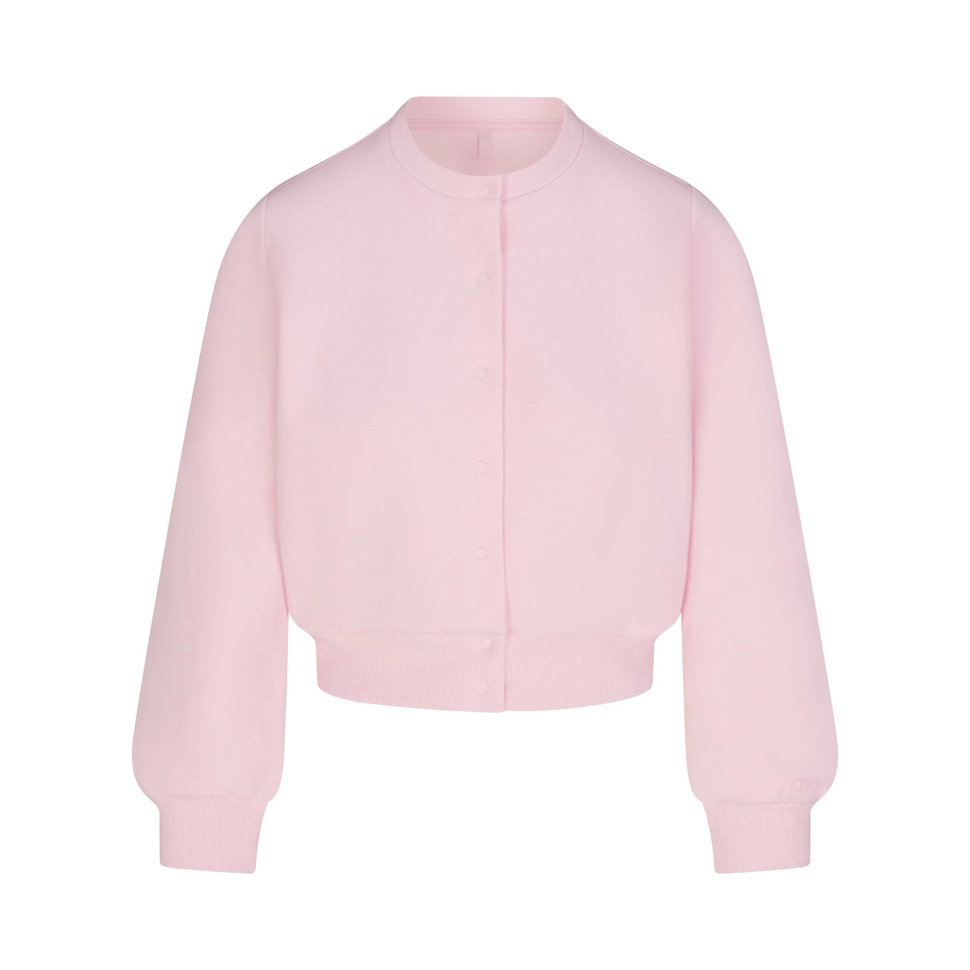 COTTON FLEECE SHRUNKEN CARDIGAN | CHERRY BLOSSOM & LAYS FLAT ON A WHITE BACKGROUND | FLT