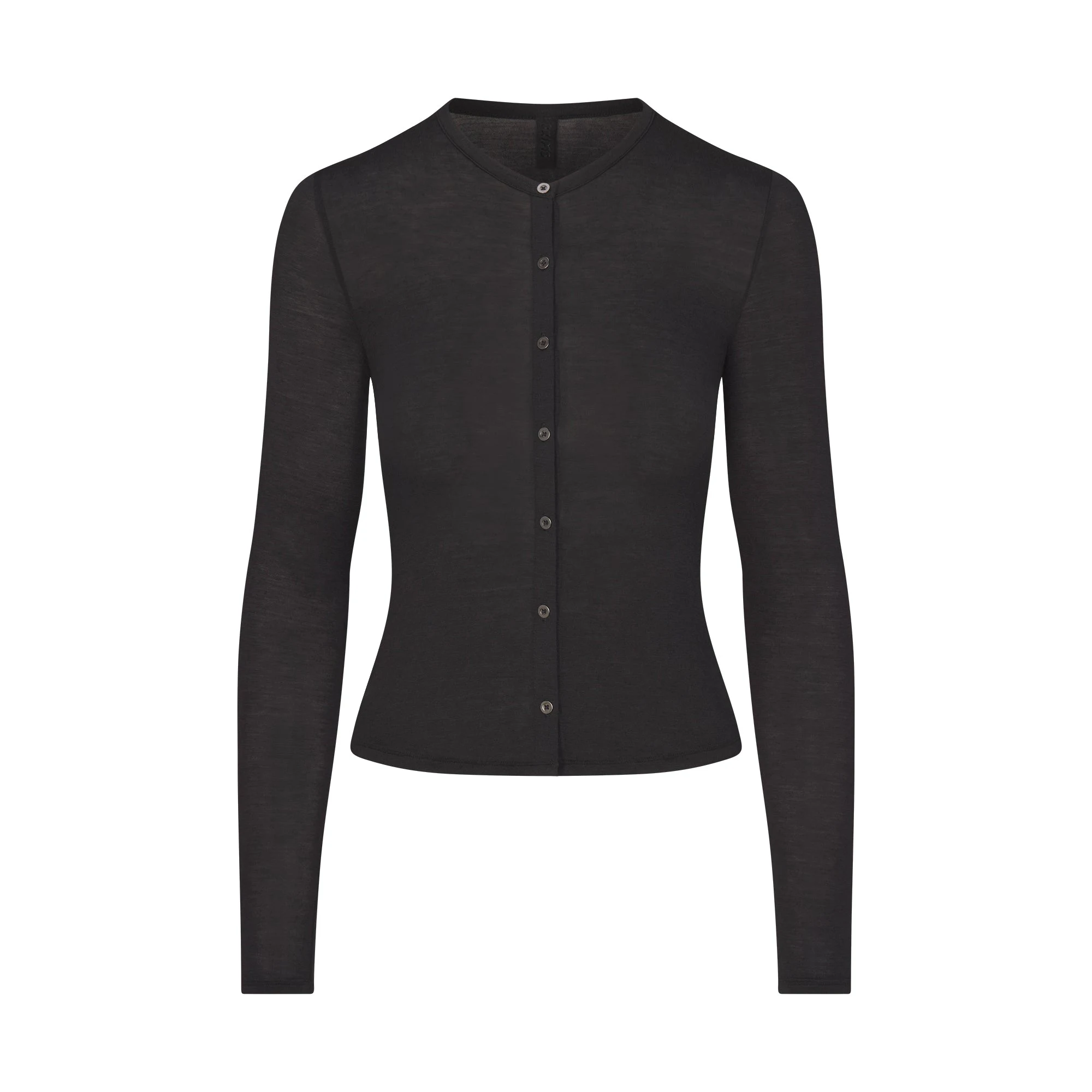 SHEER MODAL CARDIGAN | ONYX FLAT ON A WHITE BACKGROUND | FLT