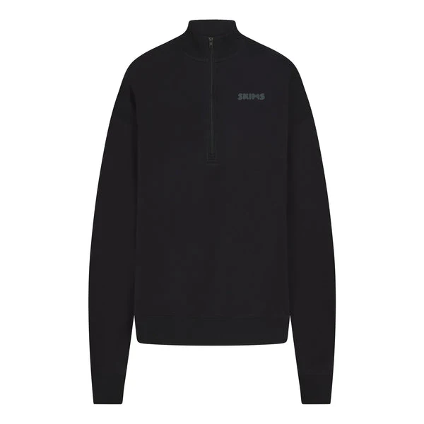 COTTON FLEECE mock neck quarter zip with embossed logo by SKIMS