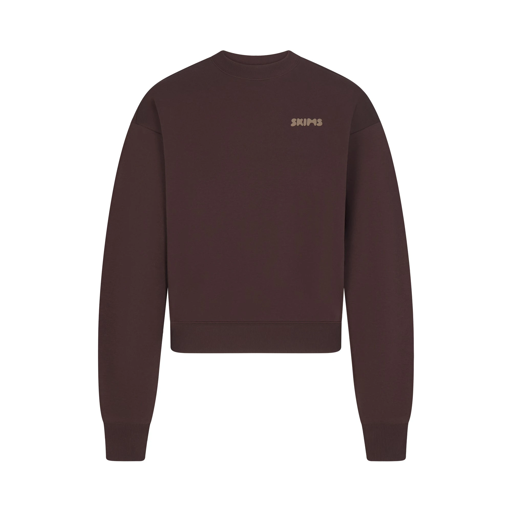 COTTON FLEECE CREWNECK WITH EMBOSSED LOGO | ESPRESSO FLAT ON A WHITE BACKGROUND | FLT