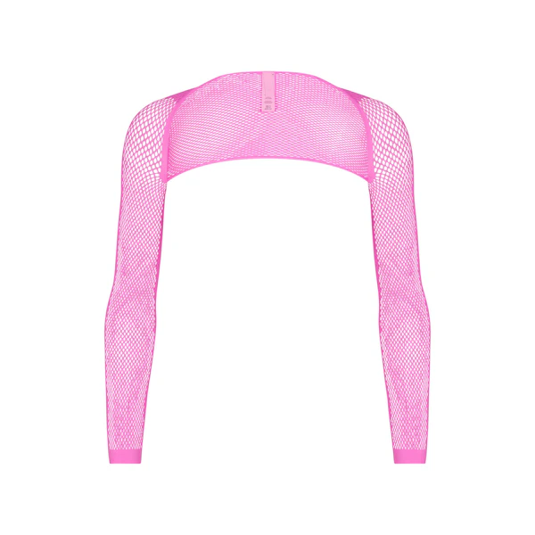 WARP KNIT COVER UP SHRUG LAYS FLAT ON A WHITE BACKGROUND