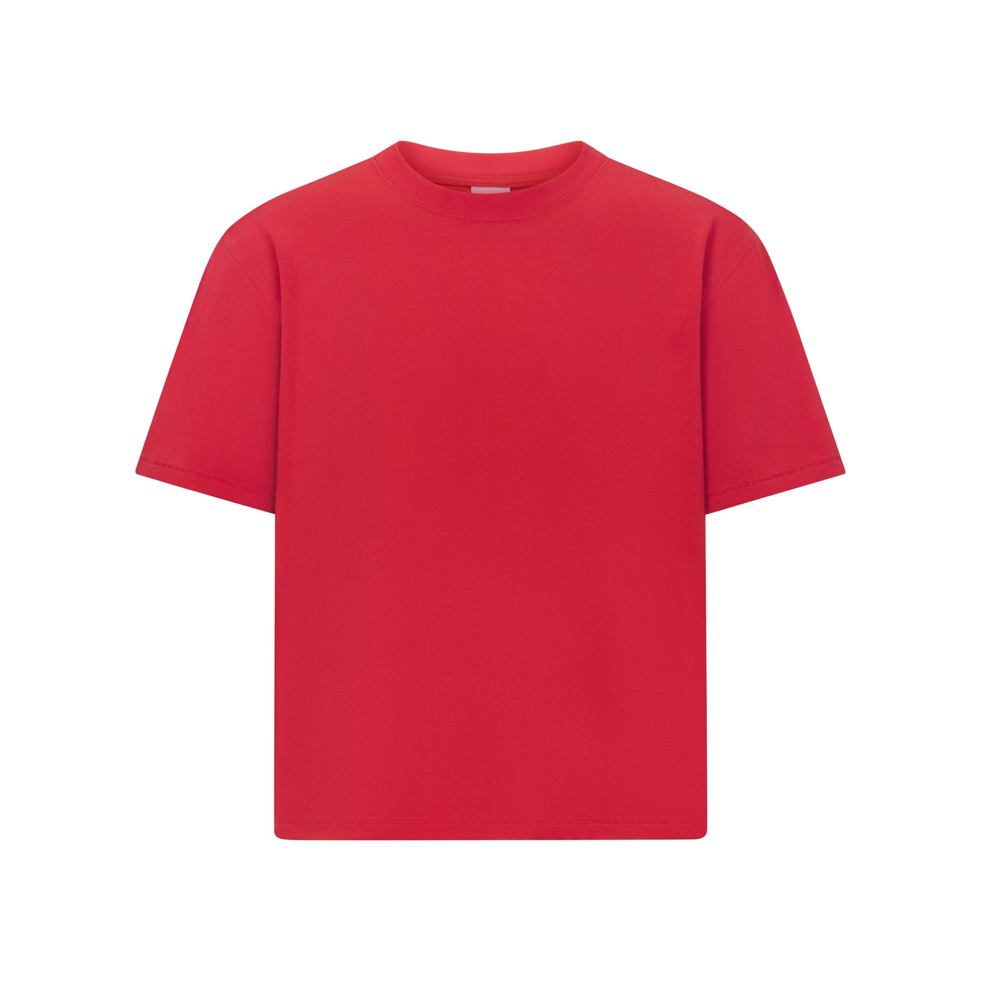 HEAVYWEIGHT COTTON MENS RELAXED CROPPED CREWNECK | WASHED RED FLAT ON A WHITE BACKGROUND | FLT
