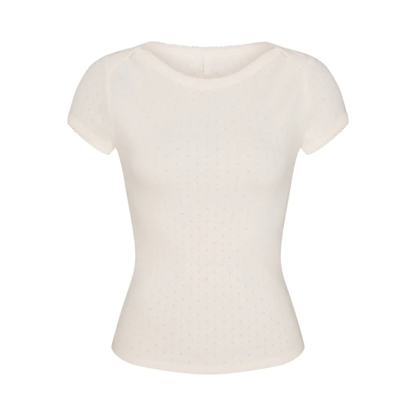 HEAVY POINTELLE BOATNECK TEE | MARBLE FLAT ON A WHITE BACKGROUND | FLT