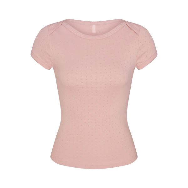 HEAVY POINTELLE BOATNECK TEE | MORGANITE FLAT ON A WHITE BACKGROUND | FLT