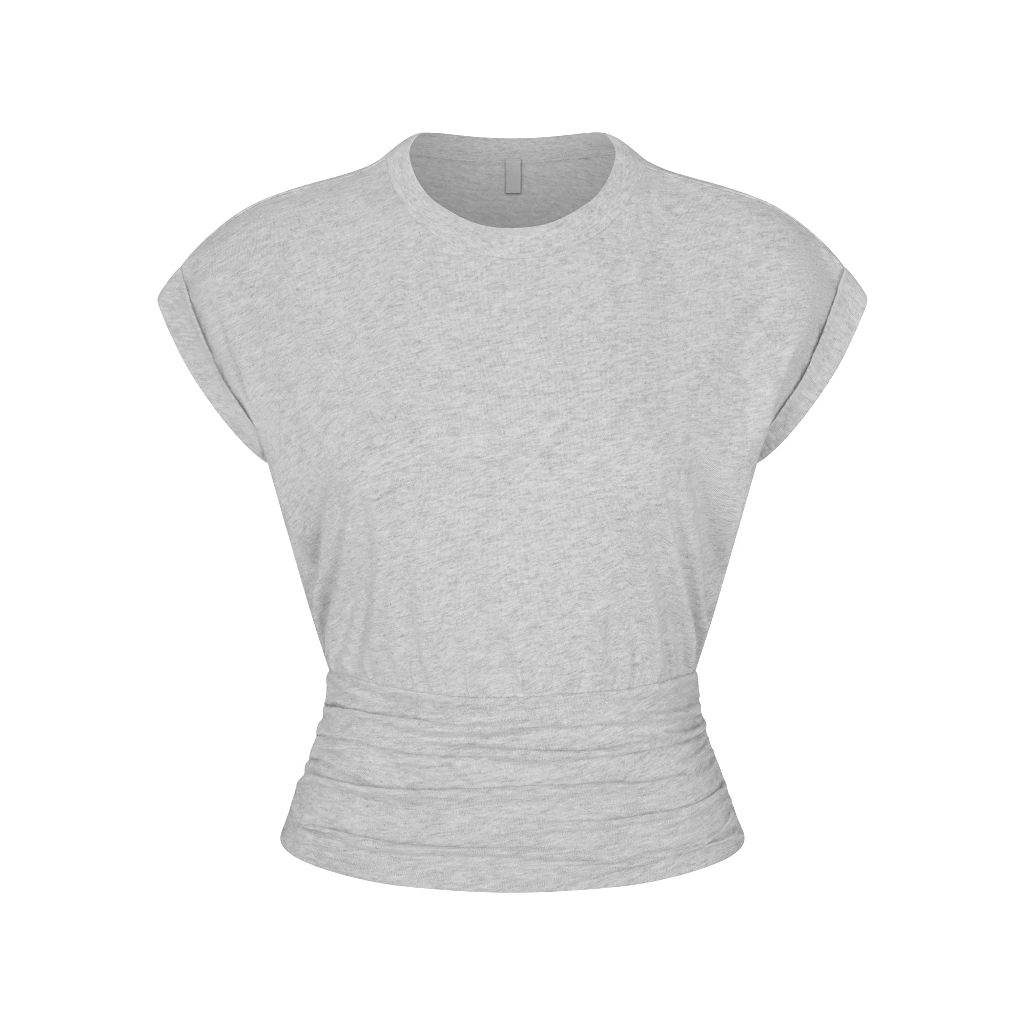 WORN IN JERSEY RUCHED TEE | LIGHT HEATHER GREY FLAT ON A WHITE BACKGROUND | FLT