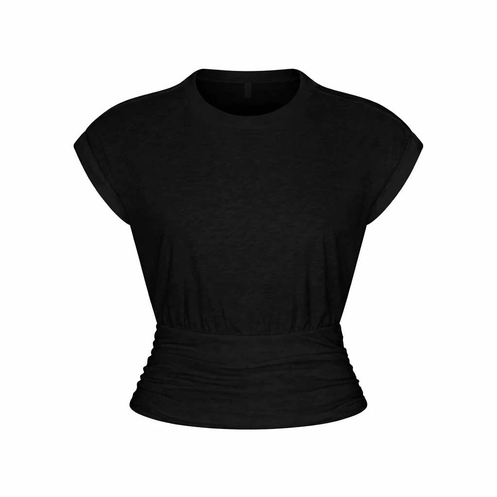 WORN IN JERSEY RUCHED TEE | WASHED ONYX FLAT ON A WHITE BACKGROUND | FLT