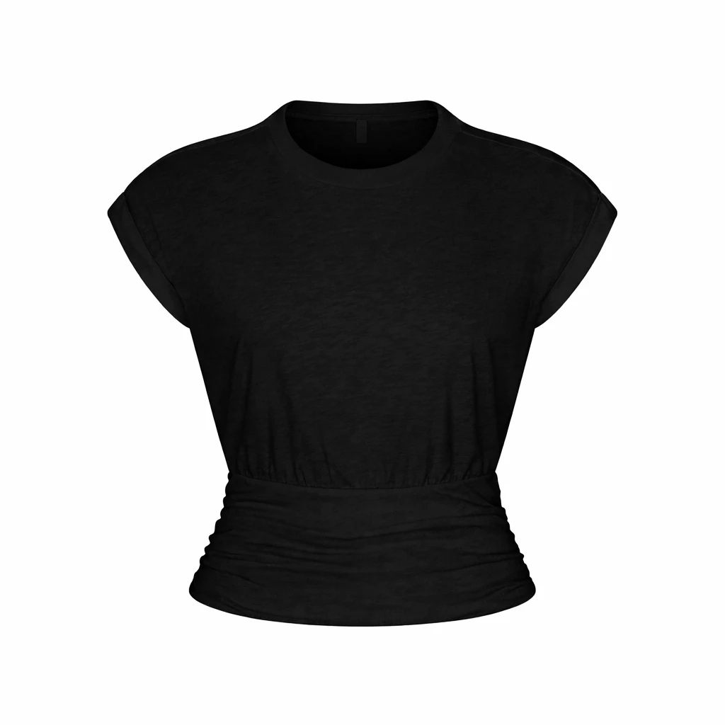 WORN IN JERSEY RUCHED TEE | WASHED ONYX FLAT ON A WHITE BACKGROUND | FLT