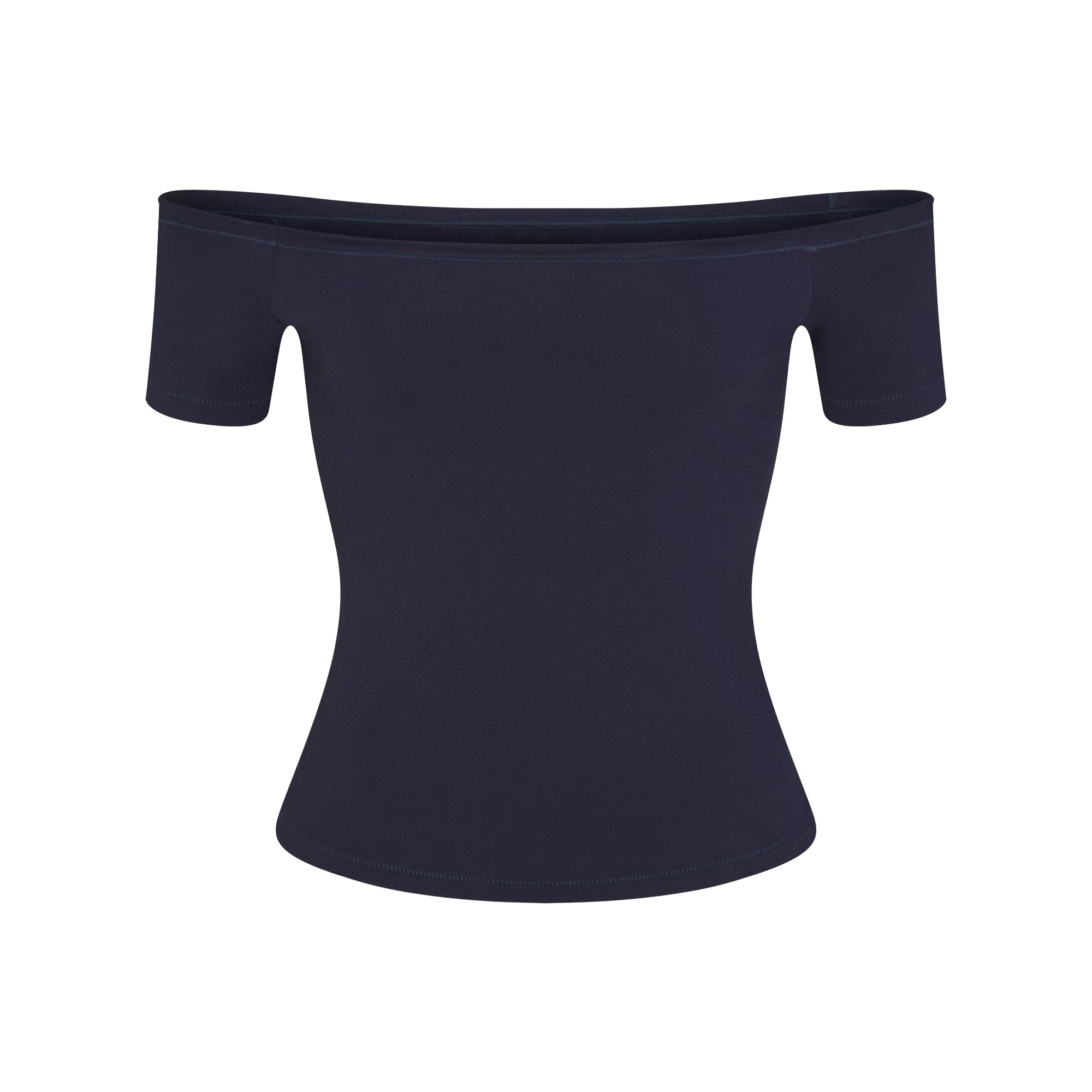 COTTON JERSEY OFF THE SHOULDER TOP | NAVY FLAT ON A WHITE BACKGROUND | FLT