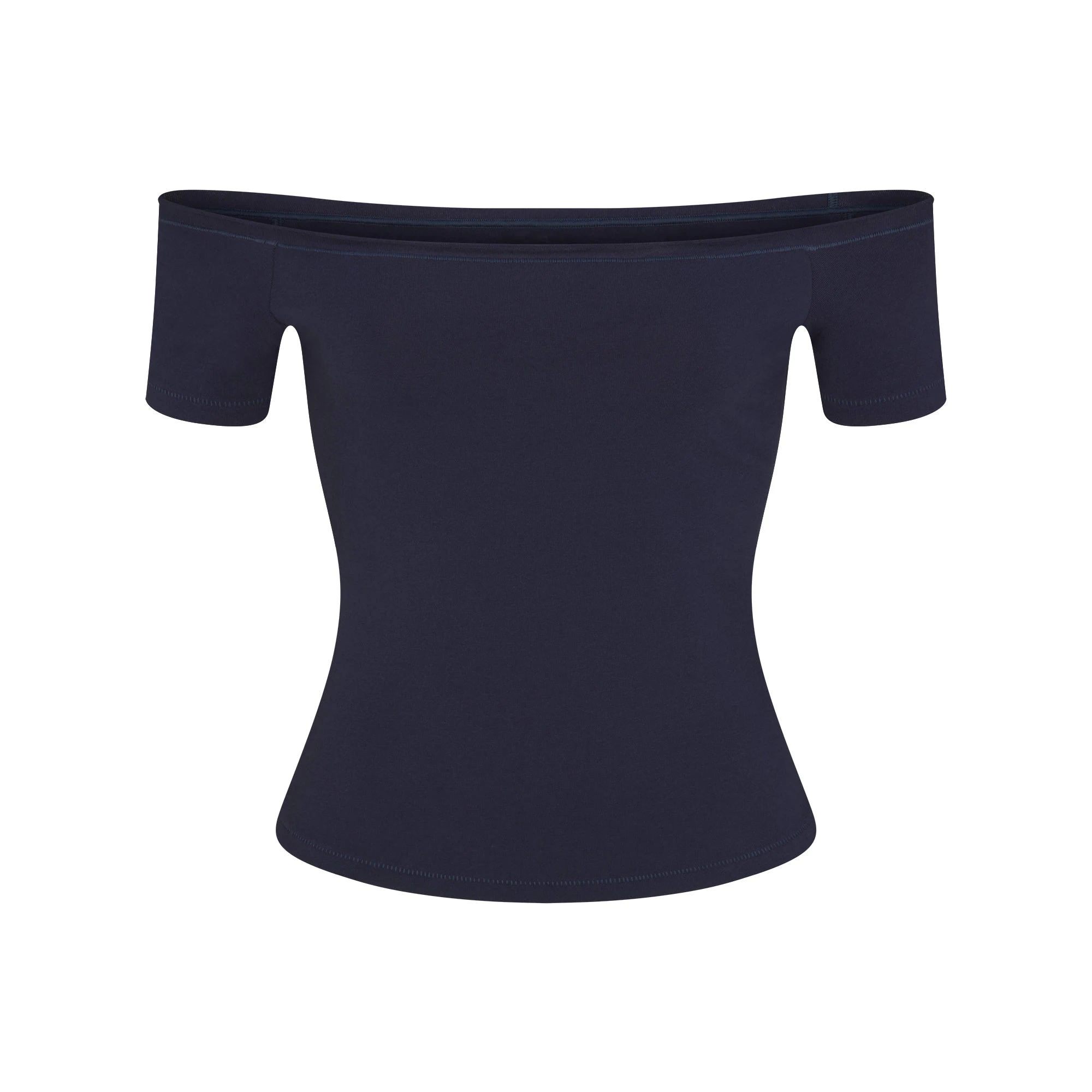 COTTON JERSEY OFF THE SHOULDER TOP | NAVY FLAT ON A WHITE BACKGROUND | FLT