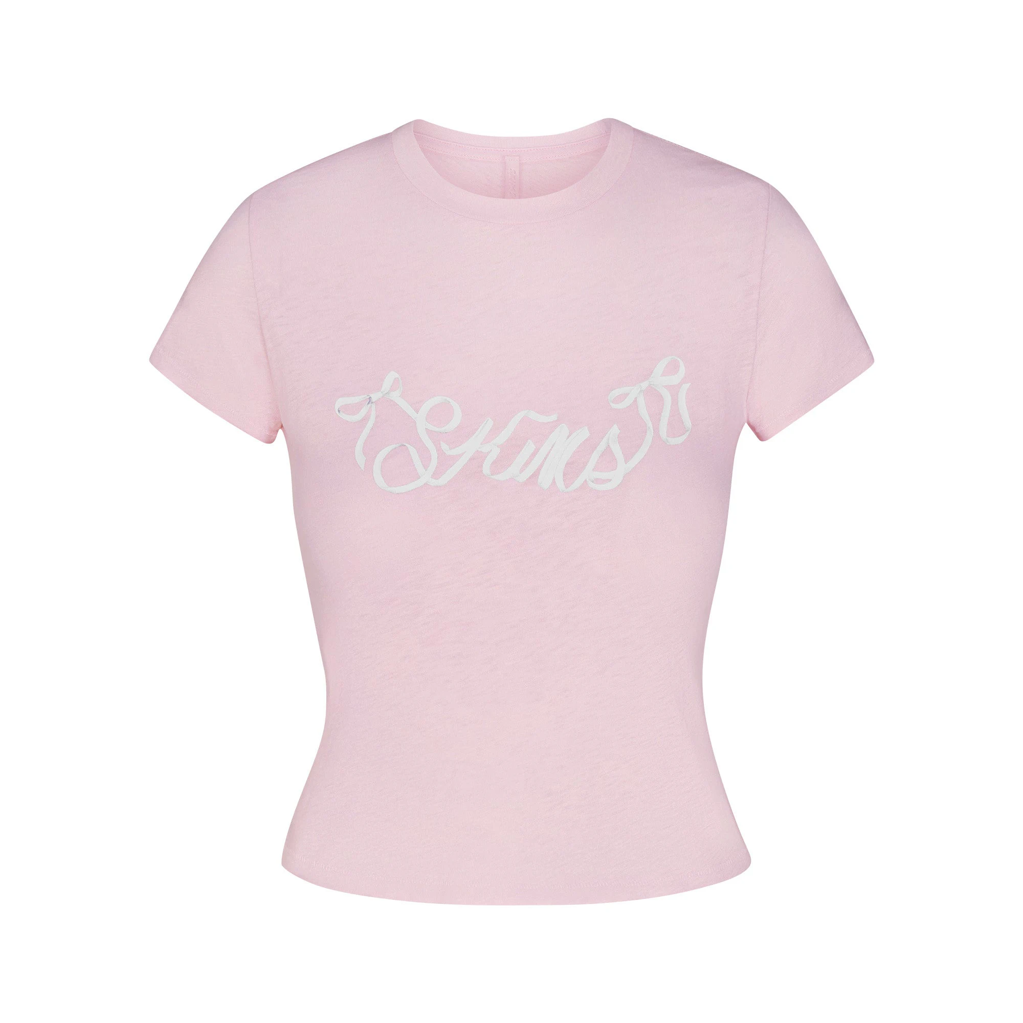 WORN IN JERSEY T-SHIRT | PEONY SKIMS BOW FLAT ON A WHITE BACKGROUND | FLT