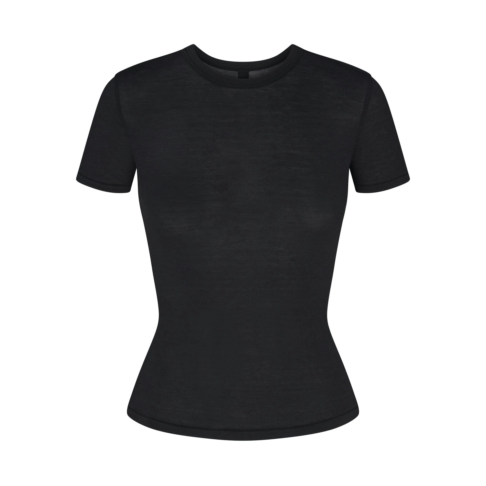 SHEER MODAL LONG T-SHIRT | ONYX FLAT ON A WHITE BACKGROUND | FLT