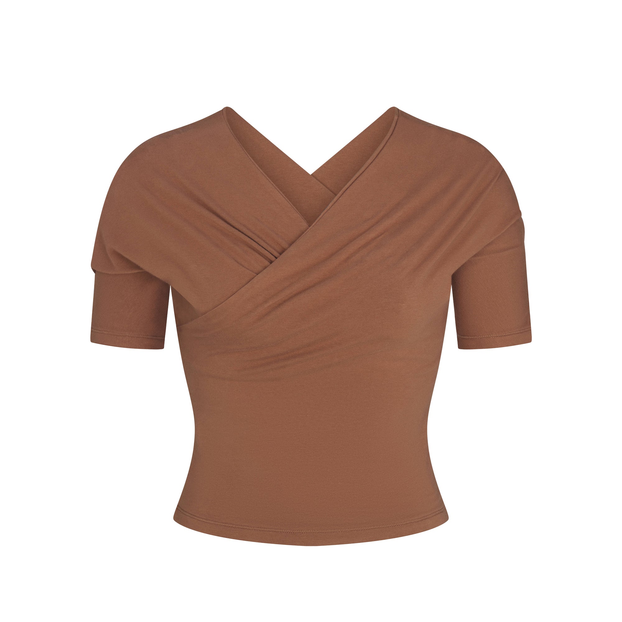 COTTON JERSEY WRAP TOP | JASPER LAYS FLAT ON A WHITE BACKGROUND | FLT