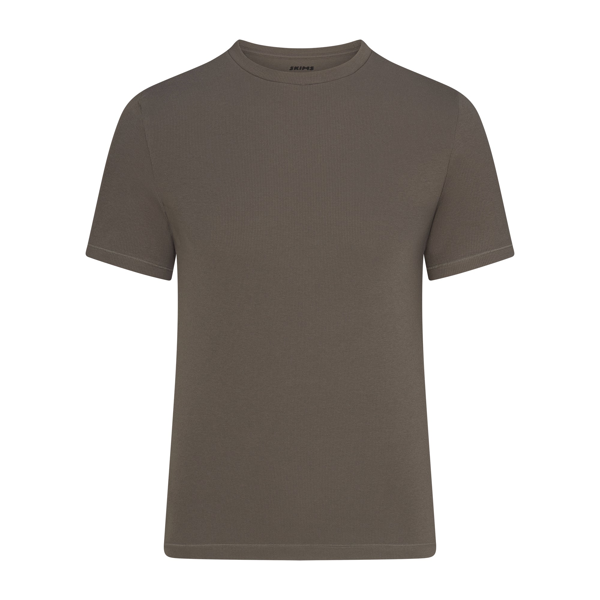 SKIMS COTTON RIB MENS T-SHIRT | JUNGLE & LAYS FLAT ON A WHITE BACKGROUND | FLT