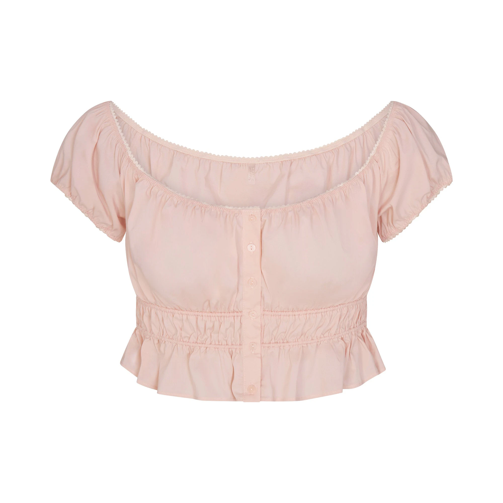 COTTON POPLIN OFF THE SHOULDER TOP | DUSTY PINK FLAT ON A WHITE BACKGROUND | FLT