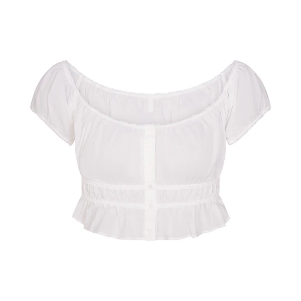 COTTON POPLIN OFF THE SHOULDER TOP | SNOW FLAT ON A WHITE BACKGROUND | FLT