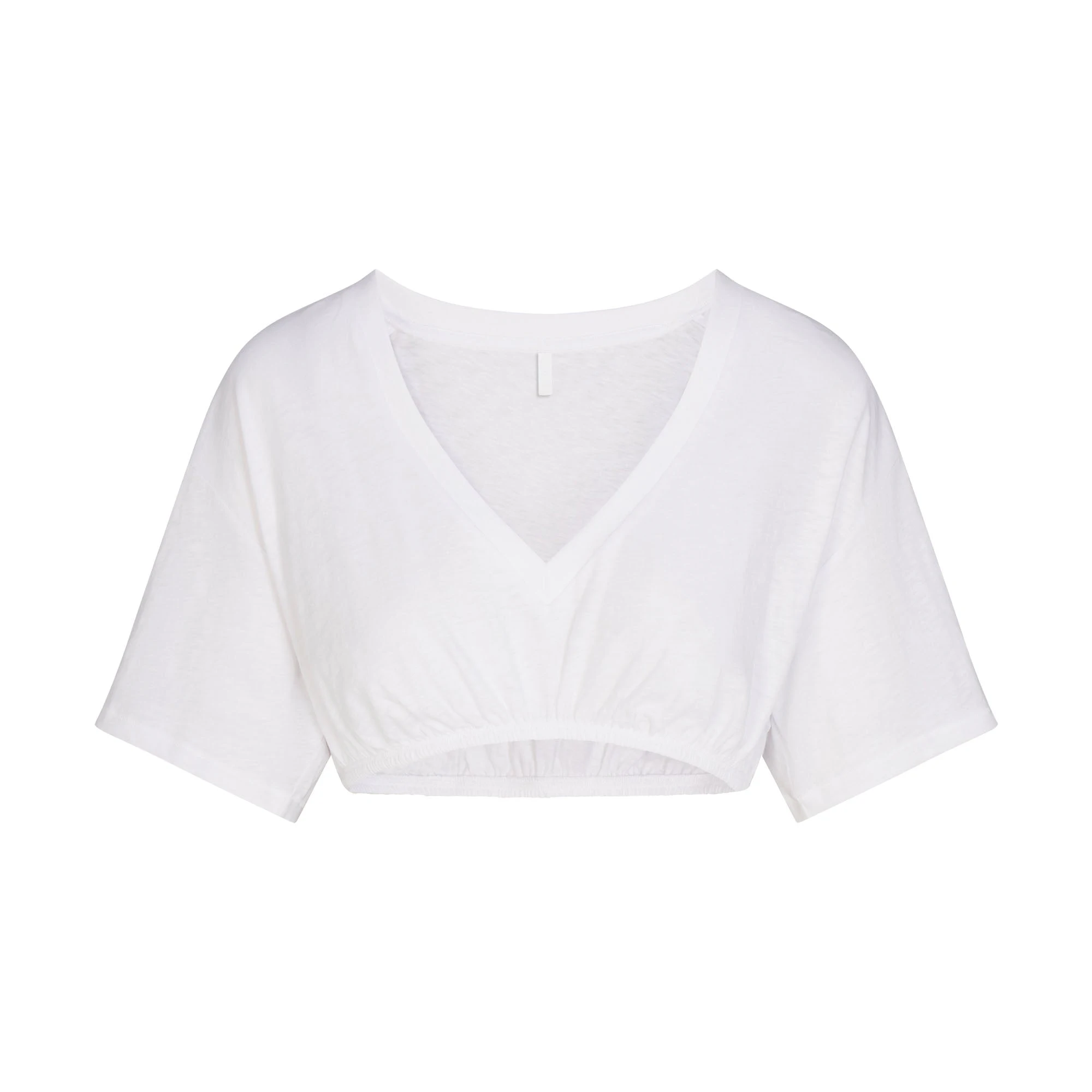 WORN IN JERSEY SUPER CROPPED V-NECK T-SHIRT | SNOW FLAT ON A WHITE BACKGROUND | FLT