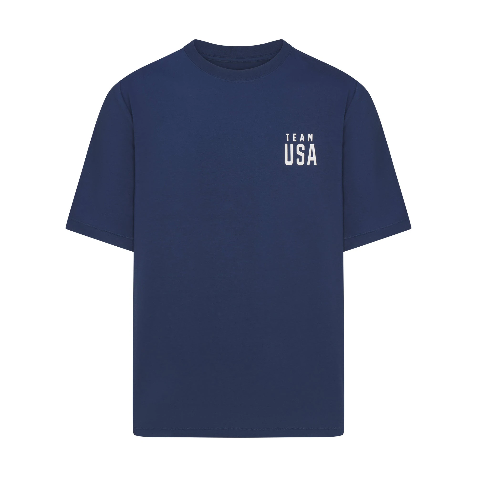 SKIMS FOR TEAM USA JERSEY SLEEP MENS OLYMPIC T-SHIRT | NAVYFLAT ON A WHITE BACKGROUND | FLT