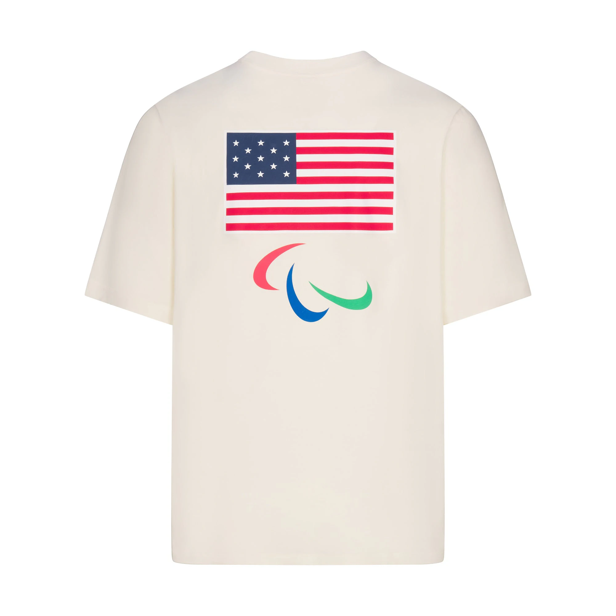SKIMS FOR TEAM USA JERSEY SLEEP MENS PARALYMPIC T-SHIRT  | ECRUON A MODEL FRONT VIEW @ | FOCUS: 0.0, 1.0, 0.9