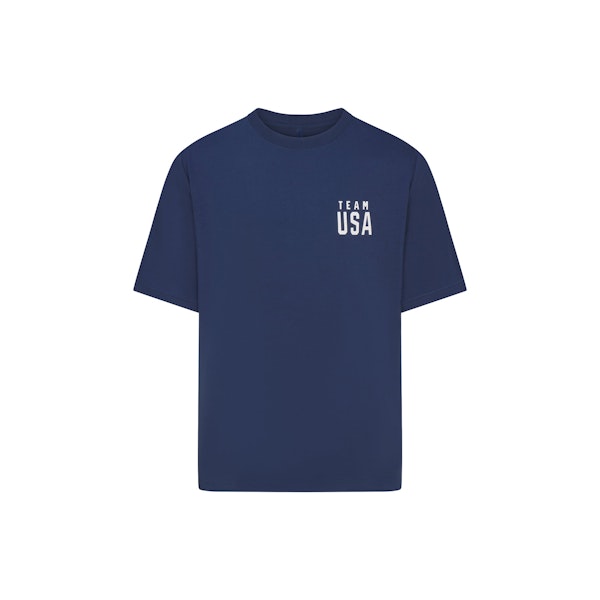 SKIMS FOR TEAM USA JERSEY SLEEP MENS PARALYMPIC T-SHIRT  | NAVY FLAT ON A WHITE BACKGROUND | FLT @ | FOCUS: 0.0, 1.0, 0.9