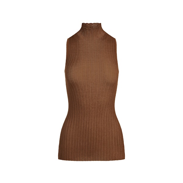 SHEER KNIT MOCK NECK TUNIC | BISON FLAT ON A WHITE BACKGROUND | FLT
