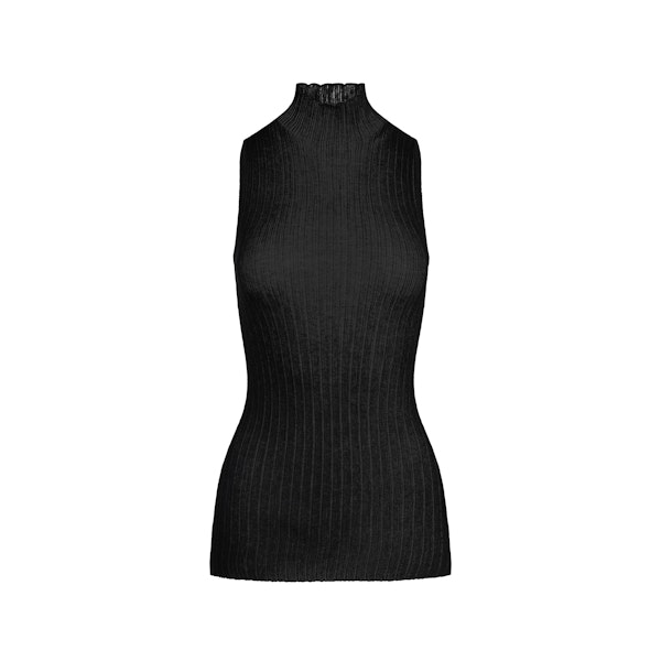 SHEER KNIT MOCK NECK TUNIC | ONYX FLAT ON A WHITE BACKGROUND | FLT
