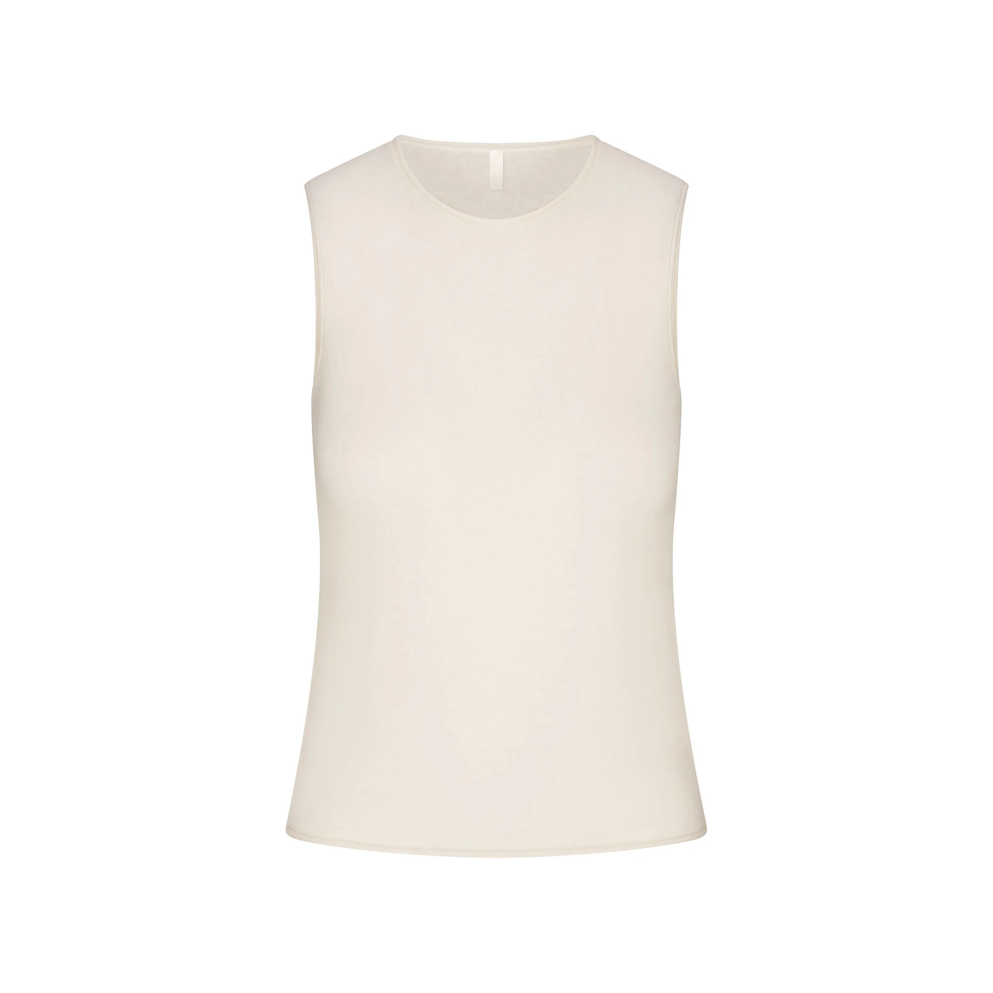 FEATHERWEIGHT CASHMERE SLEEVELESS TOP | EGRET FLAT ON A WHITE BACKGROUND | FLT
