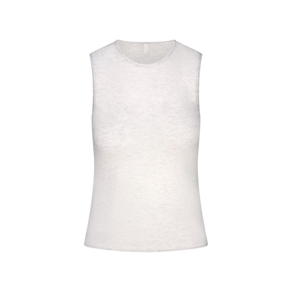 FEATHERWEIGHT CASHMERE SLEEVELESS TOP | LIGHT HEATHER GREY FLAT ON A WHITE BACKGROUND | FLT